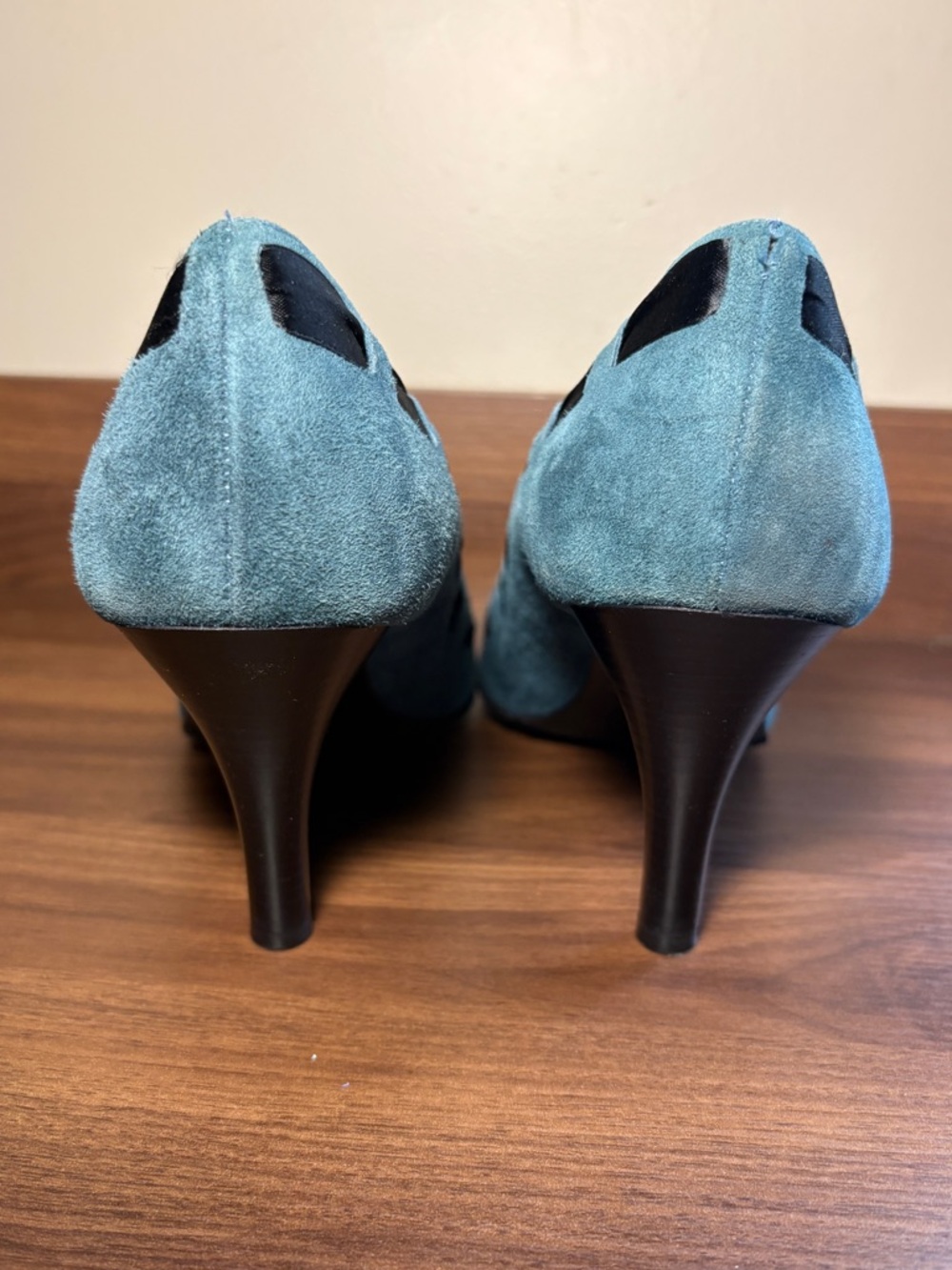 Massimo Baldi Italian-Made Blue Suede Heels Black Ribbon & Bow Women's Size 10 - Picture 8 of 15